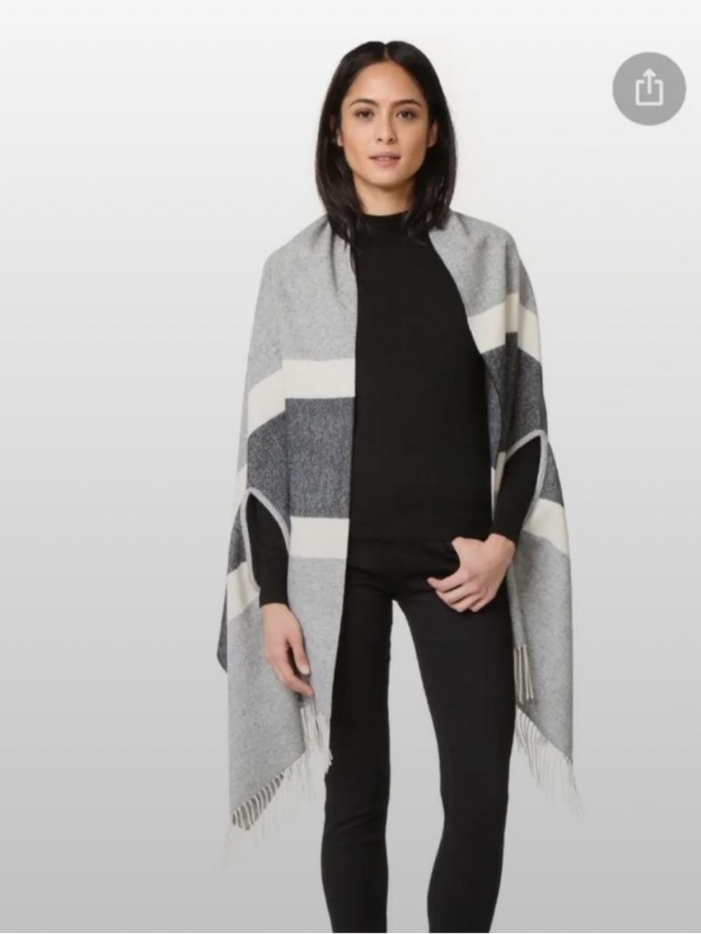 Madewell Gray and Black Striped Fringe Poncho .